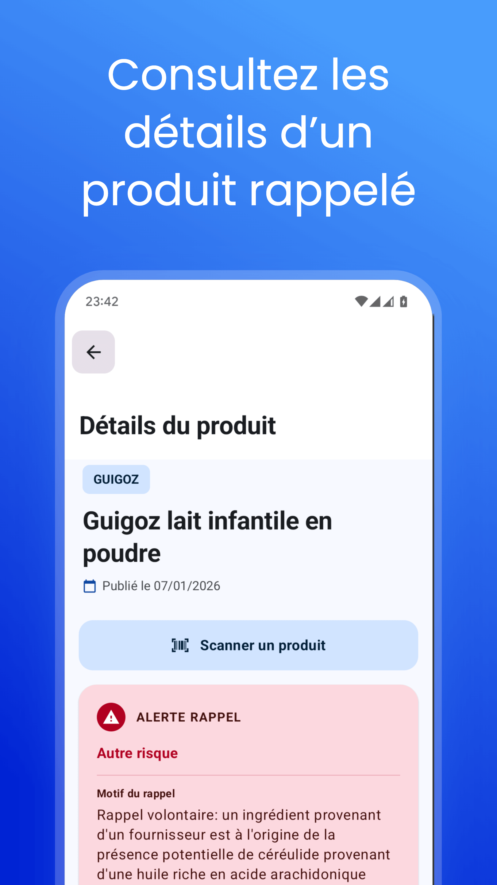 Consultez les détails d’un produit rappelé